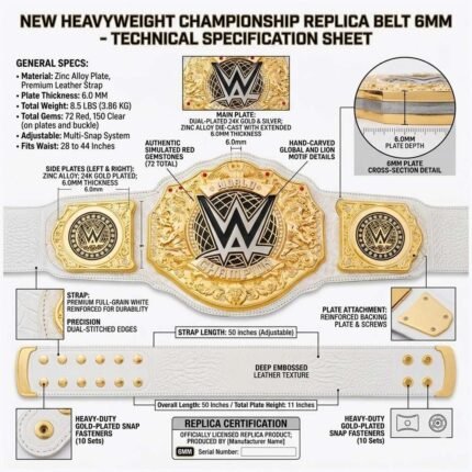 Women's World Heavyweight Championship Belt – Replica Title Belt (2MM to 8MM) – side view